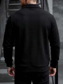 GRDR Honeycomb Waffle Knit Turn-Down Collar Full Zip Long Sleeve Jacket Men's Casual Sweatshirt - Black - View 2