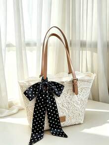 Dedoo Women's Lace Tote Shoulder Bag, Floral Hollow Lace, Polka Dot Bow Decor, Large Capacity, Fresh Pastoral Style, Suitable For Commuting, Shopping, Vacation, Spring/Summer (Random Label Pattern) - Multicolor - View 3
