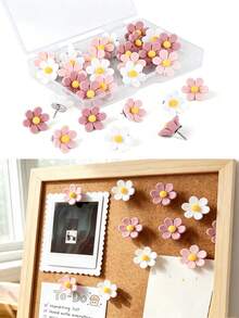 30PCS Creative Flower Push Pins, Office Accessories, Multi-Functional Office Stationery,For Bulletin Board Decoration, Photo Wall Accent, File Fixing, Map Marking, Handmade DIY Projects, Classrooms, Dormitories, And Desktop Organization - Flower - View 1