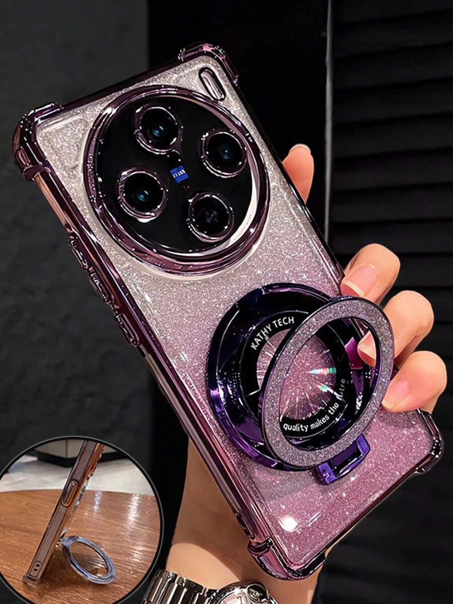 MewTrek 奢華電鍍紫色手機殼，創意環形磁吸支架，閃亮水鑽，防震，新款時尚軟殼，適用於 、Honor、Reno，女性適用