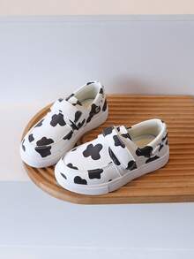 1 Pair New Spring/Autumn Mid-To-Large Children's Personalized Print Flat Shoes, Unisex Kids Lightweight Hook And Loop Casual Sneakers - Black - View 2