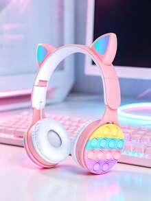 Gerripuer Over Ear Headphones With Led Lights , Cheap Gift , Scalable , Foldable , Hifi Deep Bass , Wireless , Suitable For Girls , Students , Online Course And Relaxation - Berwarna merah muda - View 5