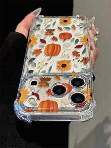 Phone Case: 1pc Autumn Pumpkin Coffee Pattern Design Phone Case, Compatible With Apple 18/18Pro/18promax/17/17PRO 17Promax/16/16Pro/16promax/ 16/15/14/13/12/11 Plus/Pro Max Series, Fashion Protective Cover, Minimalist Full Coverage Design, Cute Pattern, Minimalist TPU Shockproof - Multicolor - View 5