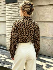 Women's Casual Leopard Print All Over Print Button Front Shirt Collar Long Sleeve Shirt Business Office Vacation Home Holiday Spring Autumn Winter - Brown - View 2