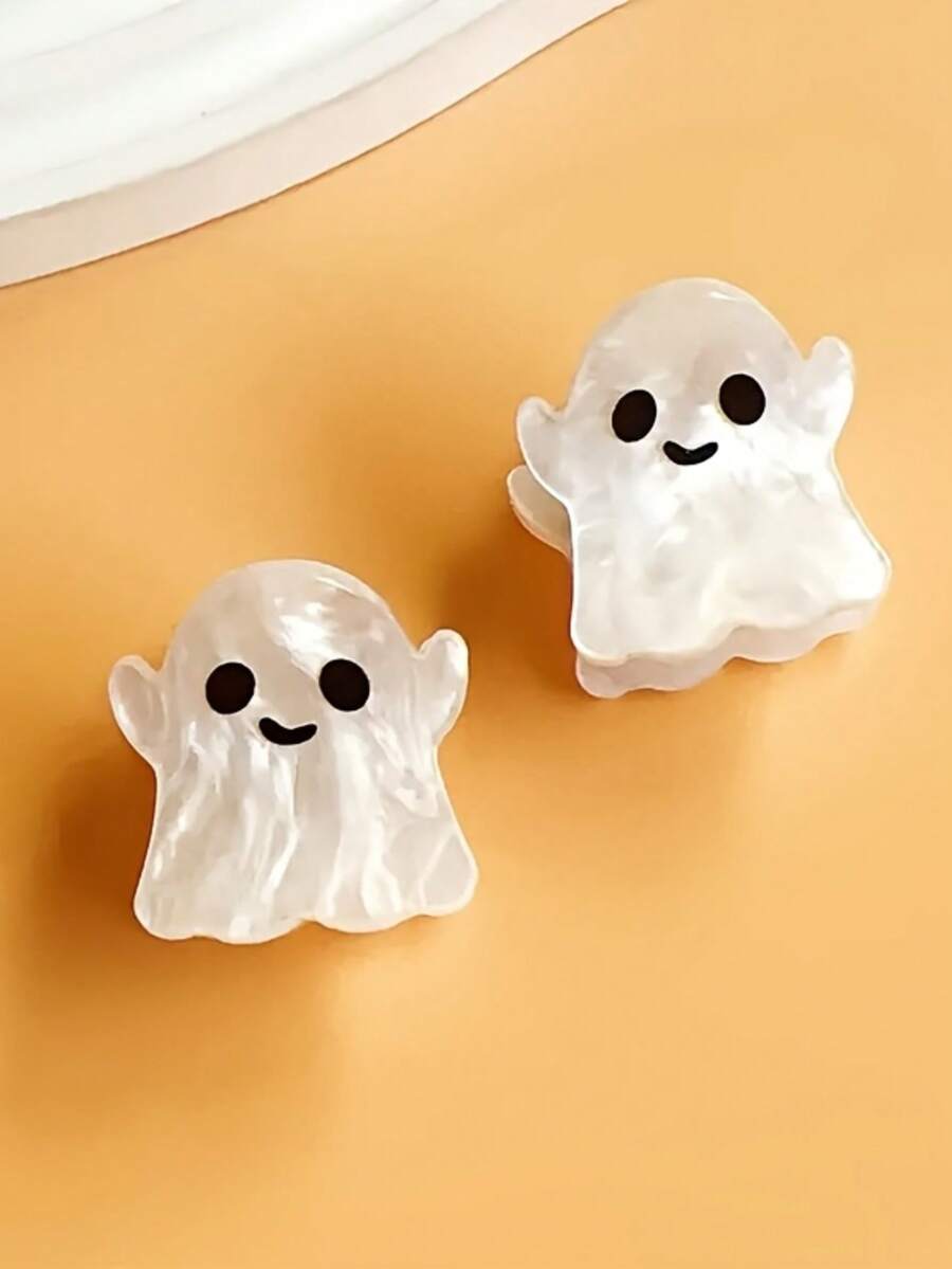 2pcs Halloween Cute Pumpkin, Ghost, Spider, Bat, Cat And More Elements Mini Acrylic Hair Clips - Holiday Daily Side Bangs Hair Clips