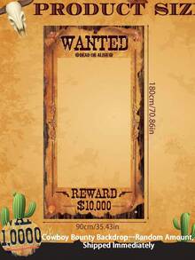 Large Cowboy Theme Party Decorations Western Wanted Poster Photo Banner, Fun Photo Frame Banner, Western Wanted Photo Booth Props, Suitable For Wild West Birthday Game Party, Vintage Country Decor - Brown - View 3