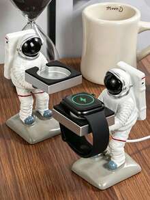 Cute Astronaut Watch Charging Stand, Spaceman Watch Charger Base, Creative Desktop Watch Holder, Novel Desktop Decor Ornament, Unique Gift For Space Enthusiasts - White - View 1