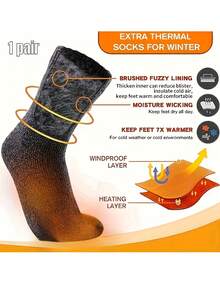 2pcs Men's Thickened Terry Mid-Calf Socks, Fleece Lined Cotton Socks For Autumn/Winter, Warm And Cold-Resistant - Multicolor - View 5