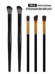 5Pcs Makeup Brush Set,For Eyeshadow Blending, Shading, Concealer And Eyebrow, ,Beginners & Makeup Lovers Daily Eye Makeup - Black - View 4