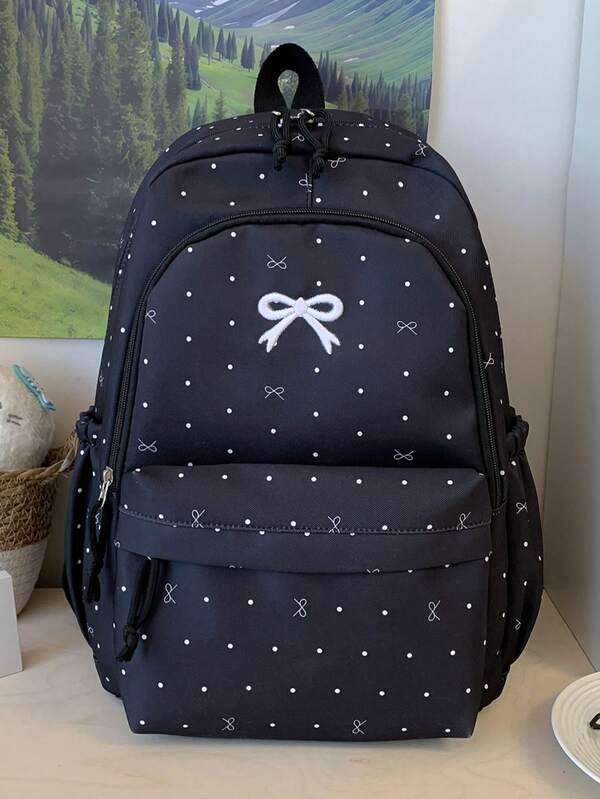 Mochila escolar para niñas de secundaria, estética femenina con lunares y lazo, versátil y de alta belleza, mochila para estudiantes femeninas de secundaria