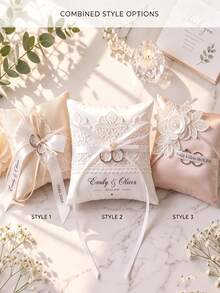 Personalized Lace Wedding Ring Bearer Pillow, Customized Name, Date & Text, Engagement Ceremony Ring Cushion, Romantic Bride Wedding Party Keepsake Gift - Multicolor - View 6