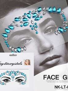 5Pcs/Set Assorted Color Round Waterdrop Crystal Face Jewel Stickers Waterproof Sparkling Self-Adhesive Facial Rhinestone Decals Suitable For Rave Events, Masquerade Balls And Festival Body Makeup Halloween Face Diamond Sliders - Multicolor - View 5