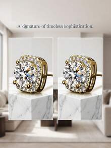 1 Pair Copper Base Cushion Cubic Zirconia Stud Earrings, Sparkling Prong Set CZ Luxury Earrings For Women Wedding Party Daily Jewelry Gift - Multicolor - View 2