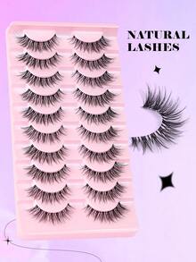 MAANGE 10 Pairs Natural Curly Thin Full Eye False Eyelashes, Natural Eyelashes, Cat Eye Style Extended Tail Eyelashes, Suitable For Daily Wear, Suitable For Parties And Holidays, Strip False Eyelashes - Black - View 6
