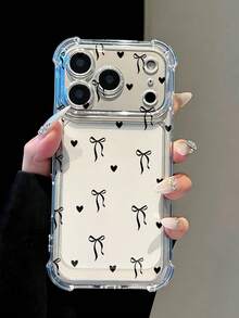 1pc Minimalist Cute Bow & Heart Design Transparent Soft TPU Shockproof Phone Case, Perfect For Daily Use, Compatible With IPhone 17 Pro Max/17 Pro/17/16/16 Plus/16 Pro Max/15/15 Plus/15 Pro/15 Pro Max/14/14 Plus/14 Pro Max/13/12/13 Pro/13 Pro Max/11 And S21/S22/S23/S24/S25/S21 Ultra/S22 Plus/S22 Ultra/S23 Plus/S23 Ultra Series Smartphones Protective Cover - Clear - View 2
