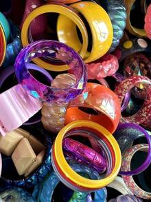 20/10/7/5/3/1件混色隨機樹脂手鍊，Y2K風格多樣印花紋理拼接設計，適合女性日常配戴的百搭飾品 - 彩色 - 查看 4