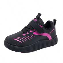 1 Pair Kids' Sports Shoes With Hook-And-Loop Design, Girls' Casual Shoes Suitable For Spring, Autumn And All Seasons, Children's Running Shoes With Soft Sole - Black - View 11