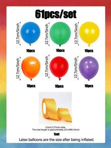 61pcs/Set Rainbow Color Balloon Cluster Ceiling Hanging Balloon Set, Includes Gold Ribbon, Multiple Colors Latex Balloons, Suitable For Rainbow Birthday Party, Rainbow Theme Party, Candy, Lawn Picnic Gathering, Decoration - Multicolor - View 2