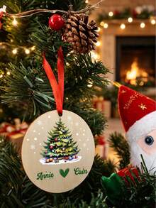 Custom Romantic Christmas Tree Ornament, Personalized Couple Name Holiday Hanging Decor, Watercolor Tree Pendant For Christmas Tree, Customized Festive Home Keepsake, Customizable Name Christmas Gift, Christmas Decorations, Room Decor, Family, Lovers - Style a - View 6