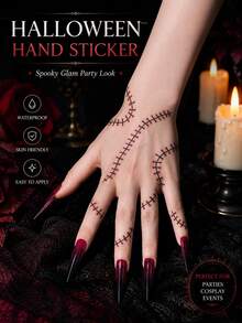 Halloween Stitch Temporary Tattoo Stickers, Gothic Style Stitch Body & Face Tattoos, Waterproof Long-Lasting Fake Stitch Makeup Stickers, Suitable For Halloween Party, Cosplay, Masquerade & Role Play Makeup - Multicolor - View 2