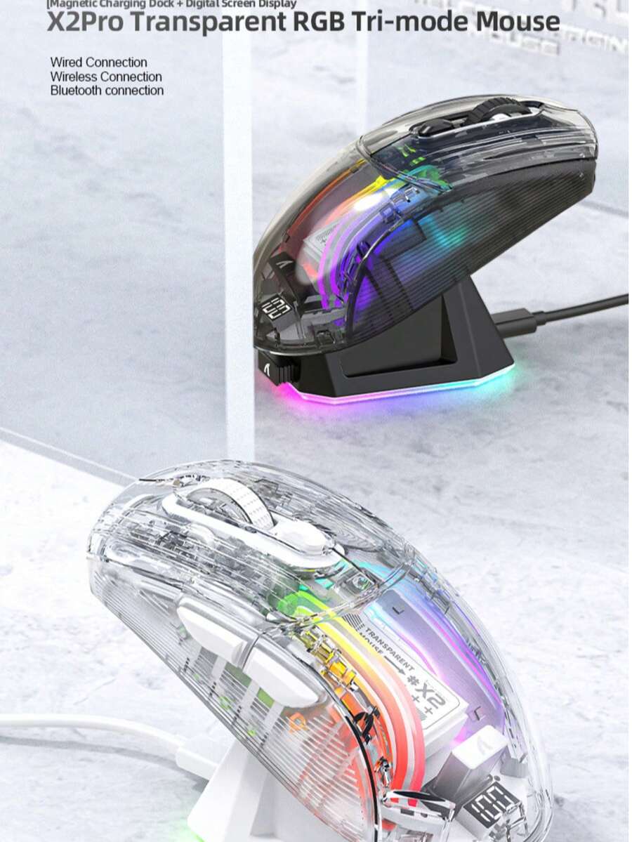 Attack Shark RGB 燈效無線藍牙三模透明電競滑鼠,附螢幕 - 查看 1