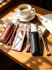 Travel Jewelry Bag Keychain, Makeup Brush Storage Bag, Portable Makeup Mirror Keychain, With Mirror, Lipstick Storage Makeup Bag, Bag Pendant - Multicolor - View 8