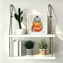 Thanksgiving Blessing Pumpkin Stack Sign - Modern Style Wooden Box Sign, Creative Tabletop Decor Plaque, Multi-Purpose Desktop Display Sculpture, Suitable For Home, Office, Kitchen, Thanksgiving And Halloween Decoration Accessories - White Pumpkin Standee - View 4