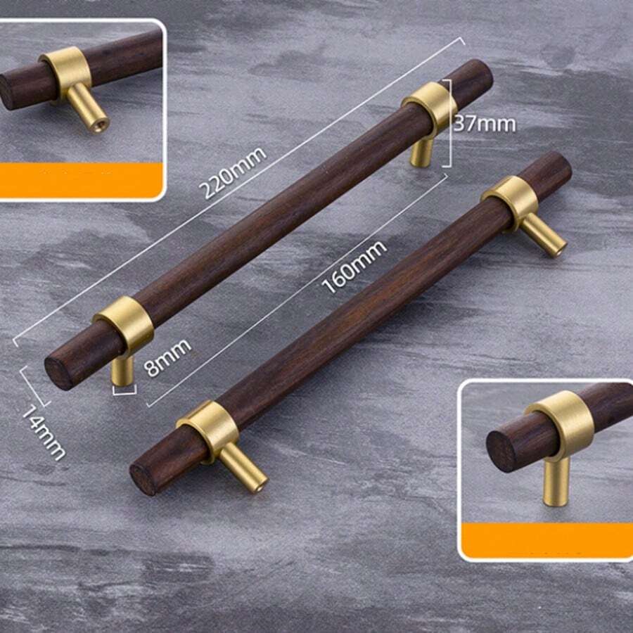 1/4 Pack Premium Brass & Walnut Drawer Pulls, Unique Wood + Metal Design, Modern Minimalist Style, Exquisite Details, Suitable For Drawers, Cabinet Doors, Wine Cabinets, Storage Cabinets, Wardrobes - Multi-color - View 1