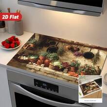 1pc 2D Printed Flat Stove Protector Mat, Rubber Non-Slip Heat-Resistant Stove Cover Pad, Suitable For Induction Cooktop, Glass Stove, Multi-Functional Scratch-Resistant Mat, Best Choice For Oven, Washing Machine, Dryer, Kitchen Decor. - Multicolor - View 1
