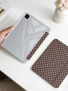 1件棕粉波點平板保護殼，相容 iPad Mini6/7/Air/Air2/9.7/10.2/10.5/10.9 (Air4-Air8)/Pro 11/10th Gen/A16/Pro 11 2024，彩繪圖案平板套，透明壓克力背殼，絲綢質感 8 折支架，自動休眠/喚醒，內建筆槽，不含筆，部分機型附相機框 - 彩色 - 查看 5