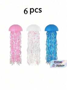 3pcs Gradient Blue Jellyfish Paper Lanterns, Ocean Theme Hanging Decorations, Underwater Style, Suitable For Mermaid Party, Birthday, Baptism, Wedding Wall Decor - Pink - View 12