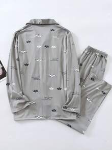 2 Pieces Men's Long Sleeve Pajama Set, Cardigan Style, Loose Fit, Spring/Autumn Wearable Loungewear Set - Grey - View 2