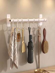 Kitchen Wall Mount Utensil Hanging Rail,Sliding Movable Hooks Storage Rod,Kitchen Spoon Spatula Cooking Tool Organizer Rack,Wall Mount Rail With Sliding Hooks,Multi-Use Kitchen Storage Organizer For Cookware And Dish Towels - Multicolor - View 10