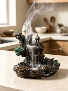 1 قطعة موقد بخور بتدفق عكسي على شكل شلال، تصميم معبد قديم وشجرة صنوبر مصغرة، تأثير دخان متساقط، موقد عطري، ديكور منزلي، تأمل زين، استرخاء اليوغا، زينة مكتبية، هدية تدشين المنزل - A - مشاهدة 4