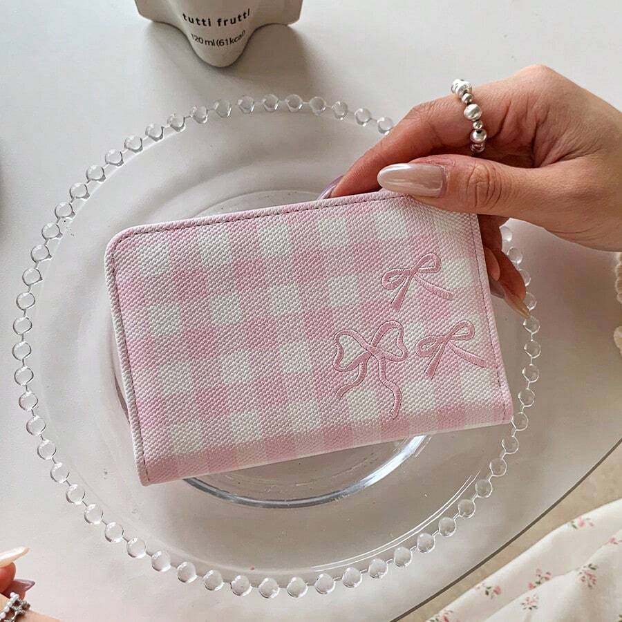 Plaid Bow Coin Purse Multi-Layer Card Holder - Multicolor - View 1