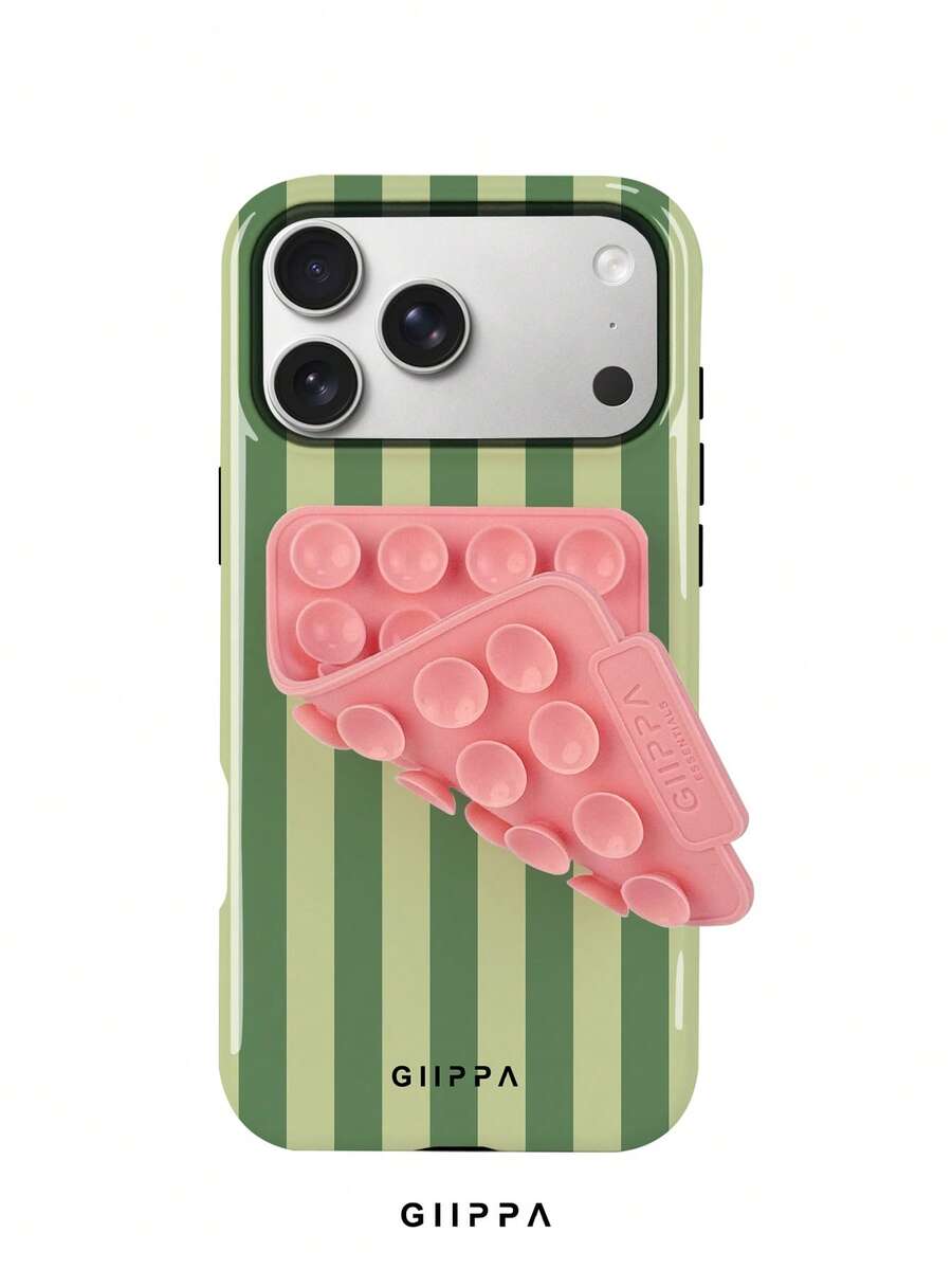 GIIPPA 1件橄欖綠與淺奶油綠條紋圖案設計手機殼,適用於Phone 17 Pro Max,附粉色吸盤,兼容Phone 16 Pro Max、15 Pro Max、14 Pro Max,韓系高端時尚趣味手機殼,適合11/12/13/14/15/16 Pro Max Plus,男女皆宜的優雅設計,送給女友的聖誕節、情人節、復活節、婚禮季和生日完美禮物! - 橄欖綠 - 查看 1