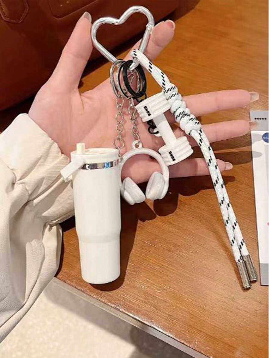 1套全新DIY編織繩鑰匙圈套組,包包掛飾套組,手工健身系列鑰匙圈,搭配時尚啞鈴鑰匙環 - 多色B - 查看 1
