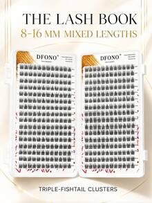 DIY False Eyelash Clusters Book, C Curl, 8-16mm Mixed Length, Triple Fish Tail Style, Thin Fluffy Dense Segmented Lashes For Daily, Date, Party, Photo Shoot And Event Makeup - View 4