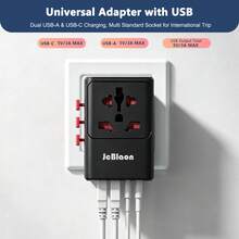 20W GaN Universal Travel Adapter 8 In 1 All In One International Plug With 2USB-A+2USB-C Fast Charging Ports, Worldwide Power Adaptor For UK EU US AU Travel - Black - View 4