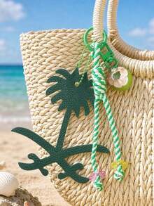 PU Coconut Camel Palm Tree Bag Charm,Woven Lanyard Keychain,Leather Palm Tree Bag Accessory,Fashion Women Handbag Decor Charms,Perfect Holiday Gift - Multicolor - View 4