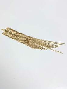 Fashionable Elegant Rhinestone Long Tassel Bracelet, Women's Personalized Hand Accessory - Gold - View 5