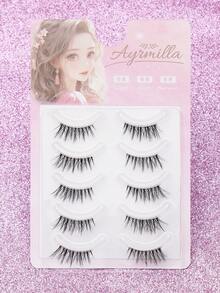 5 Pairs 3D Natural Fluffy False Eyelashes,Fluffy Spiky Manga Lash,Cartoon Makeup Effect, Suitable For Cartoon Style Eye Makeup, Strip Eyelashes, False Eyelashes.,Suitable For Daily Work Meetings, Natural False Eyelashes. - Black - View 2