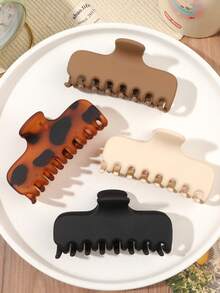 4pcs Amber Coffee Color Matte Extra Large Rectangular Hair Claws, Beach Seaside Daily Versatile Minimalist Hair Accessories - Multicolor - View 1