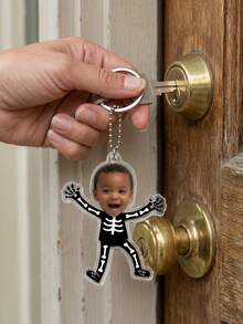 Custom Photo Acrylic Keychain Personalized Funny Face Picture Keychain Clear Acrylic Skeleton Costume Bag Charm Trick Or Treat Halloween Gift - Multicolor - View 7