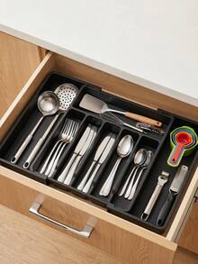 1pc Adjustable Expandable Drawer Organizer, Portable Telescopic Cutlery Storage Box For Spoons, Forks, Knives And Spatulas, Kitchen Storage Organizer And Accessories - Multicolor - View 3