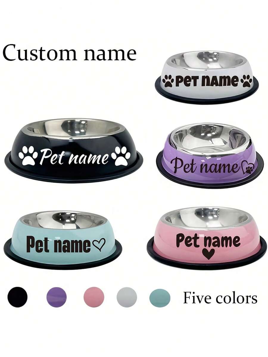 Personalized Stainless Steel Dog Bowl With Non Slip Bottom, Dog Bowl For Small Medium & Large Dogs, Custom Pet Name Dog Feeding Bowl For Food & Water - Multicolor - View 1