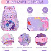 1 Set Purple Dream Unicorn Rainbow Pony Backpack + Lunch Bag + Pencil Case Large Capacity Backpack Combo - Sets - View 4