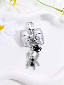 1pc Halloween Gothic Rhinestone Spider Bow Cross Faux Pearl Keychain Bag Charm, Car Decor, Couple Pendant, Party Gift - Multicolor - View 11