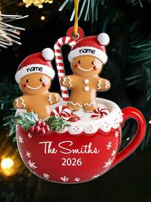 Personalized Christmas Gingerbread Man Mug Ornament, Customized Name Text, Family Member Christmas Tree Hanging Decoration, Red Mug Candy Cane Gingerbread Man Winter Holiday Theme Design, Suitable For Christmas Tree, Fireplace Mantel, Living Room, Entryway, Party Decoration And Family Keepsake, Christmas Gift, Christmas Stocking Tag, Bauble - Multicolor - View 16
