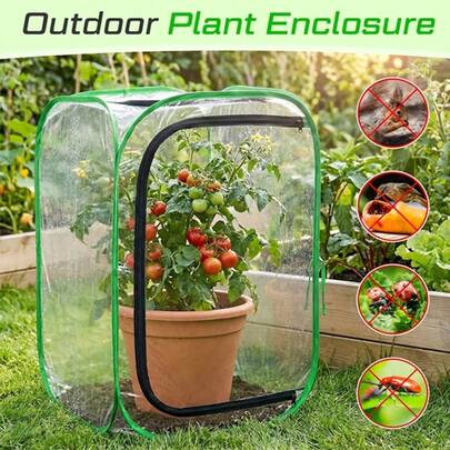 1pc 23.4" High Pop-Up Plant Cover, Transparent Mini Greenhouse With Watering Window, Foldable Winter Frost Protection Cover